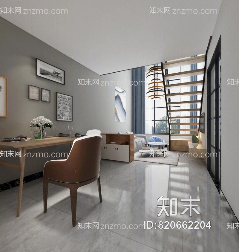 复式楼现代客厅3D模型下载【ID:820662204】