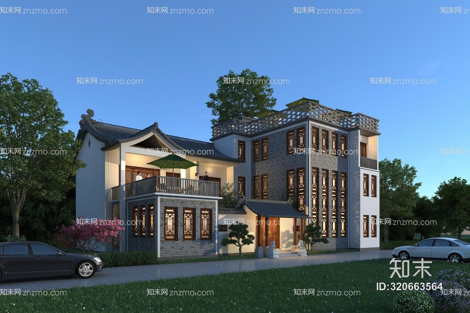 古建中式别墅全模场景3D模型下载【ID:320663564】