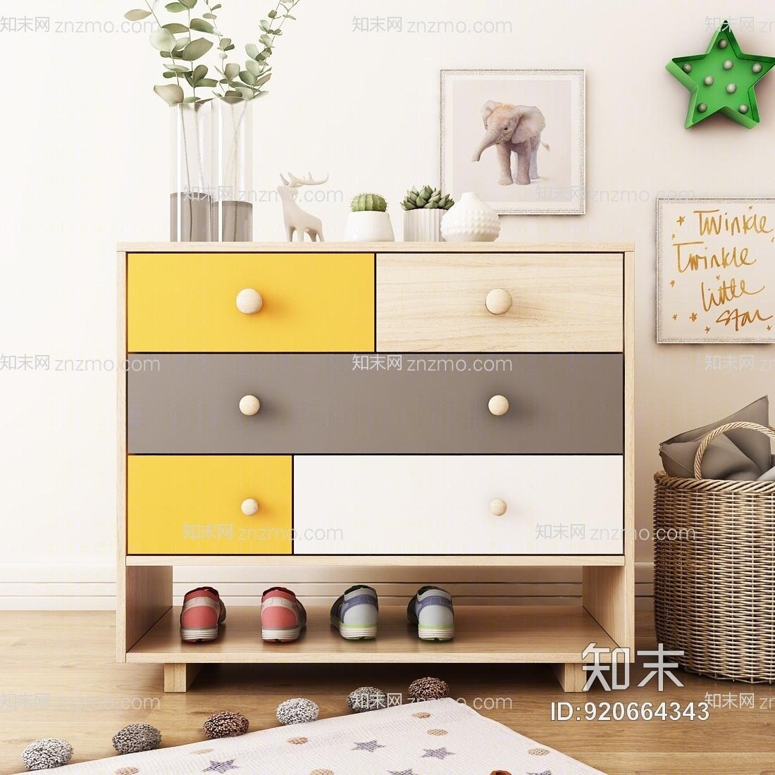 北欧鞋柜斗柜饰品地毯模型3D模型下载【ID:920664343】