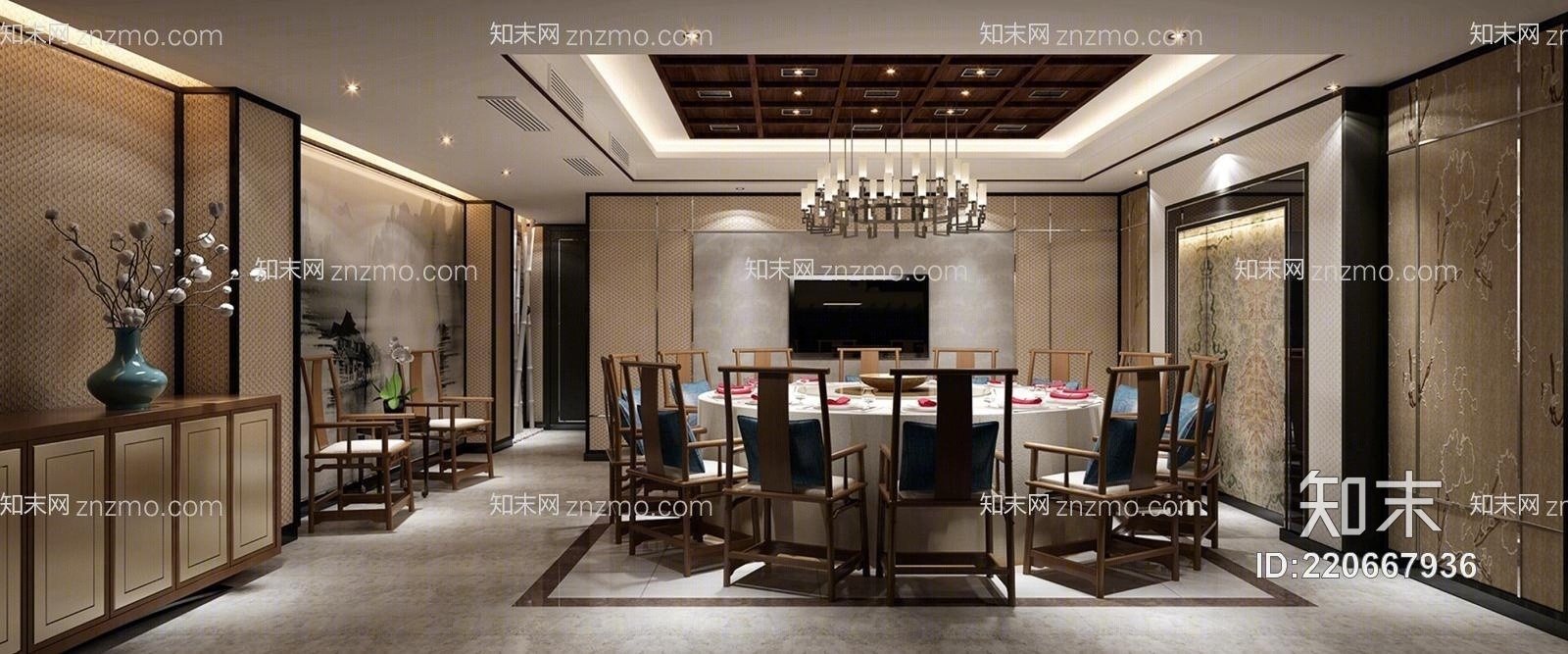 新中式餐厅包厢3D模型下载【ID:220667936】