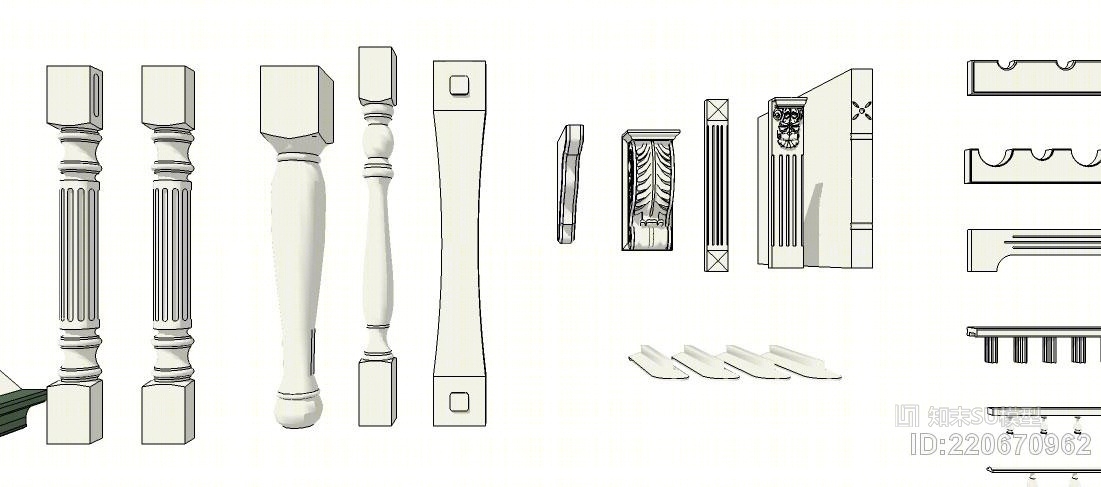 厨房橱柜欧式构件配件烟机罩罗马柱开架楣板酒架板廊桥SU模型下载【ID:220670962】
