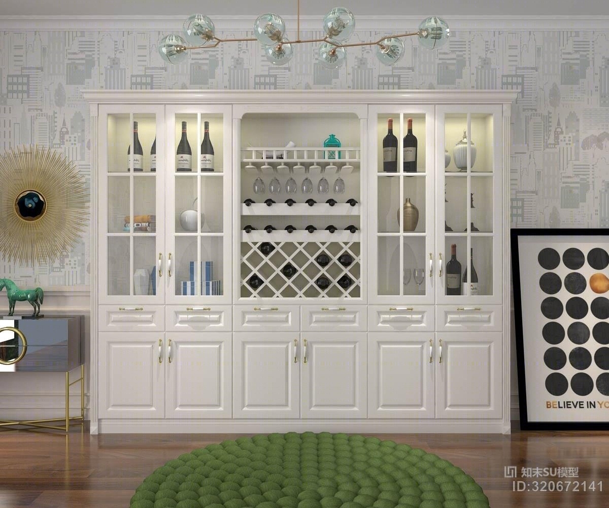 欧式餐厅酒柜SU模型下载【ID:320672141】