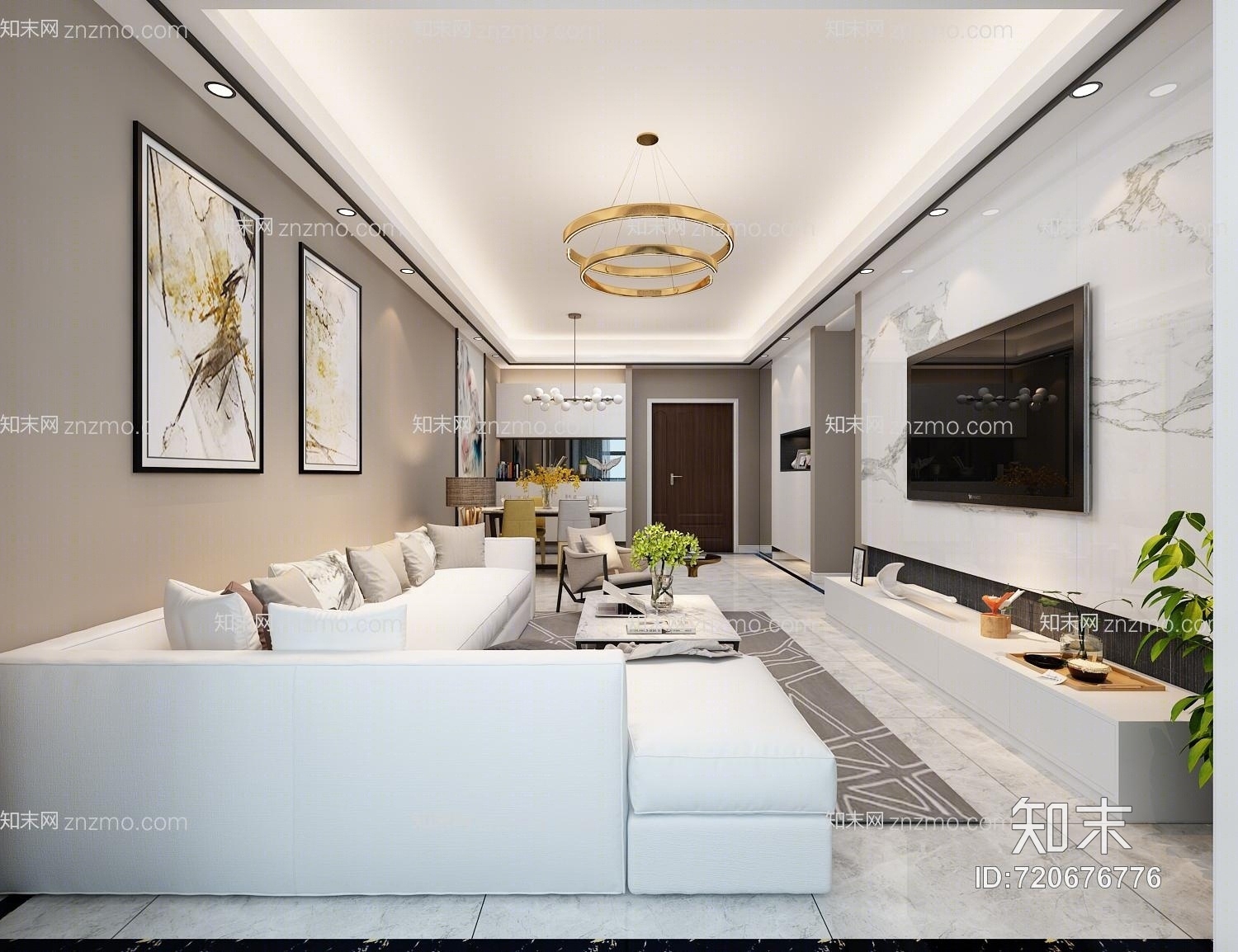 现代工业风客餐厅3D模型下载【ID:720676776】