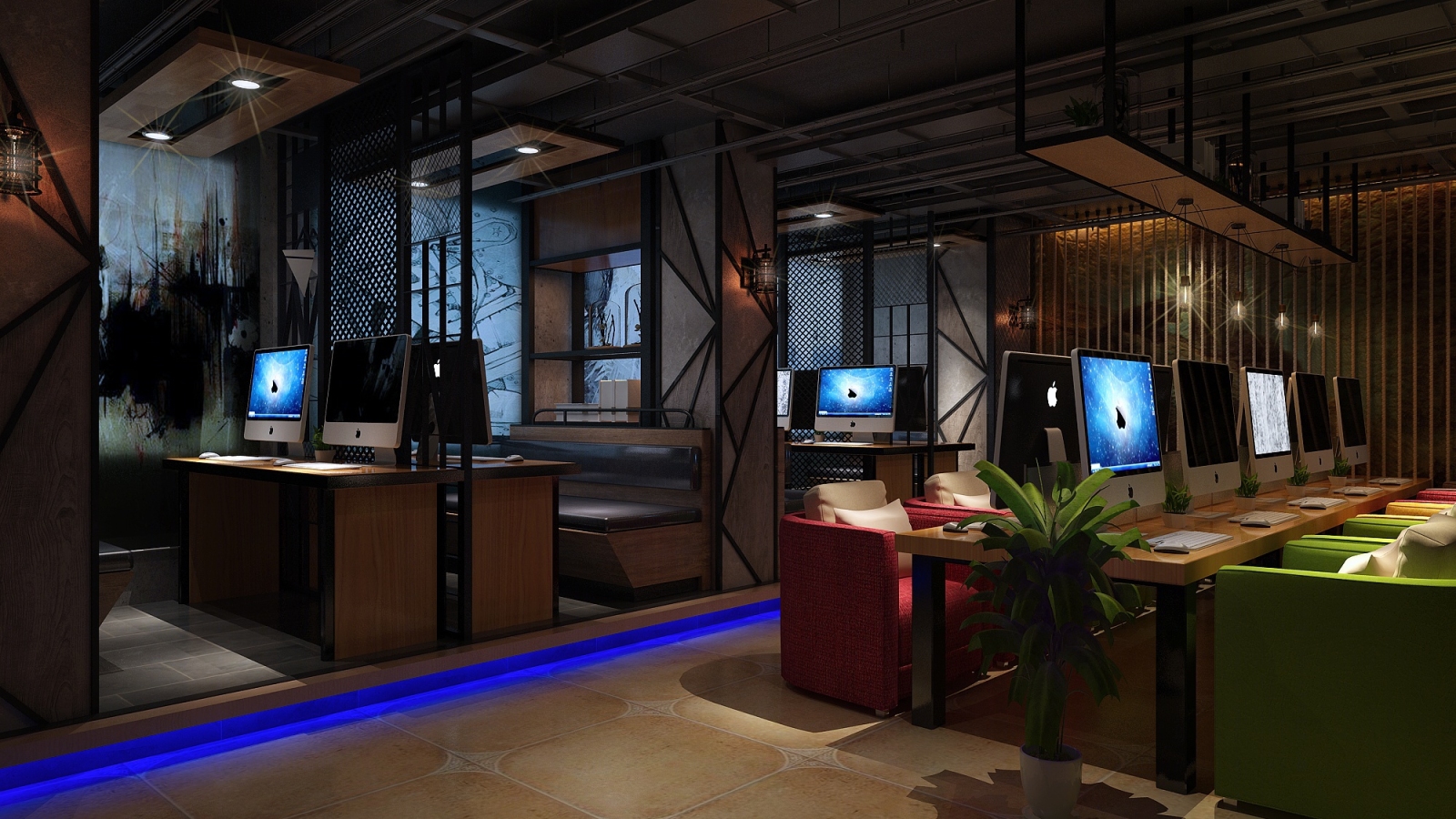 工业风复古网咖网吧3D模型下载【ID:920678283】