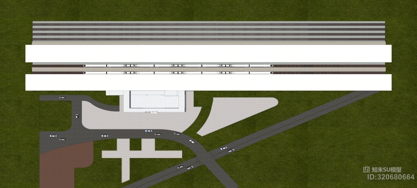 火车站整体效果与空间结构SU模型下载【ID:320680664】