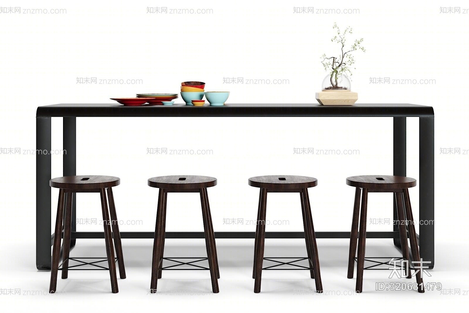 工业风餐桌椅子摆件组合3D模型下载【ID:320681479】