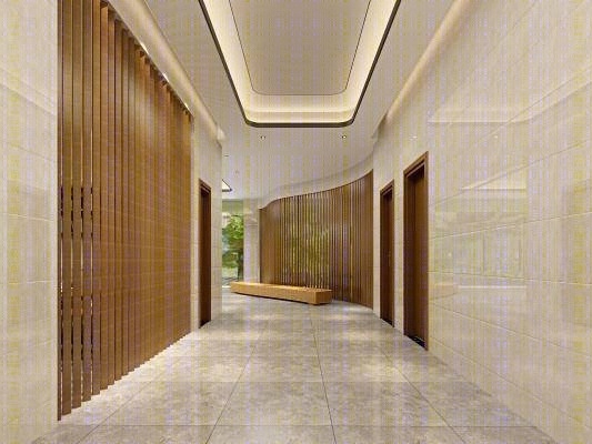 新中式宾馆大厅过道3D模型下载【ID:920702126】