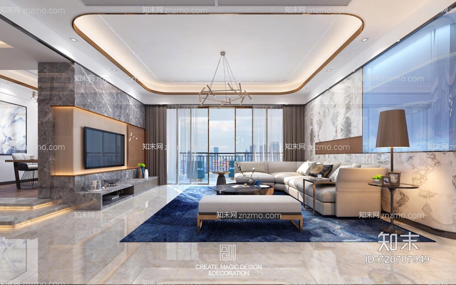 现代奢华客厅模型3D模型下载【ID:720707949】