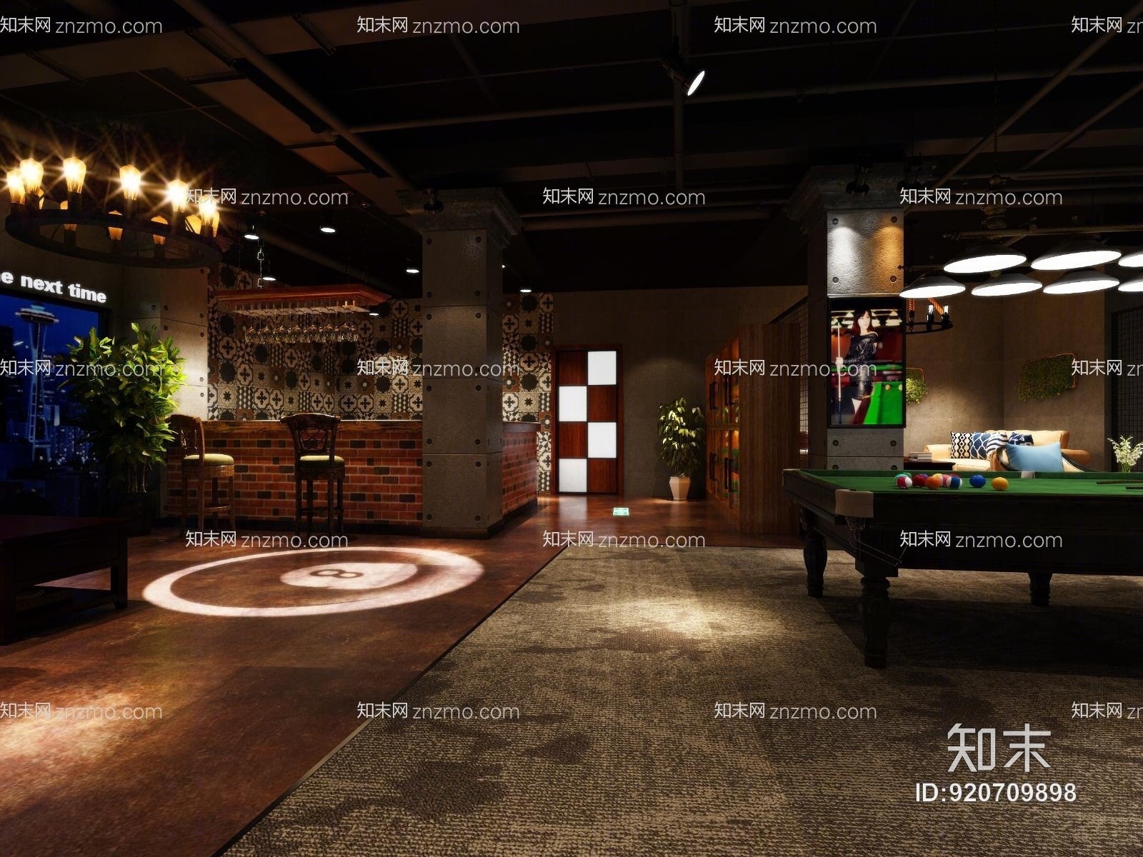 台球室工业风前台3D模型下载【ID:920709898】