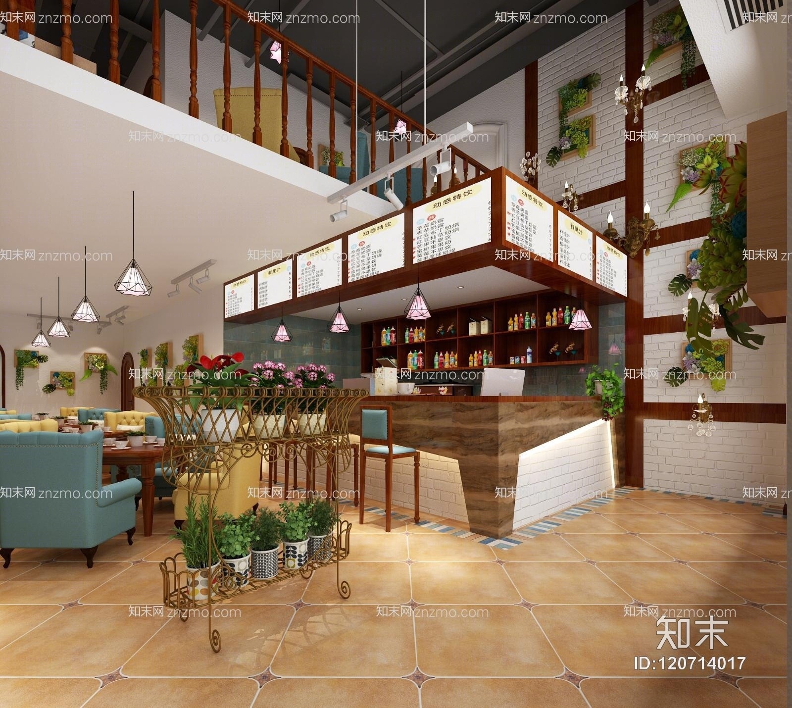 美式咖啡厅卡座3D模型下载【ID:120714017】