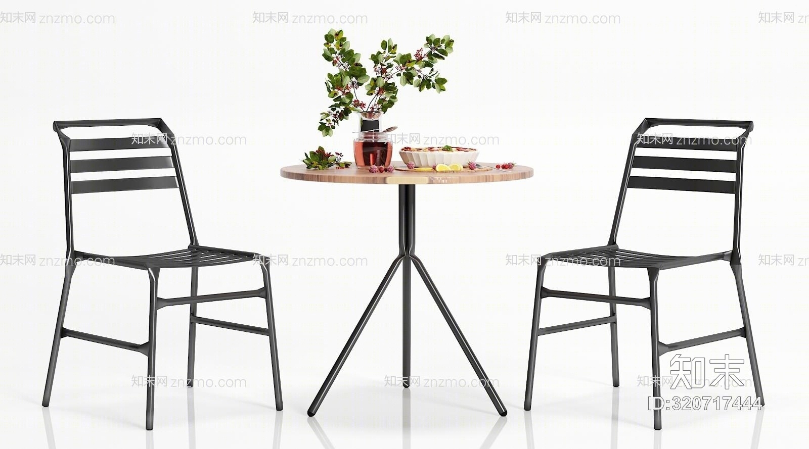 工业风休闲餐桌椅子食物摆件组合3D模型下载【ID:320717444】