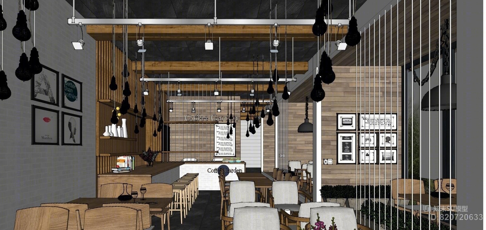 现代咖啡馆咖啡厅设计SU模型下载【ID:820720633】