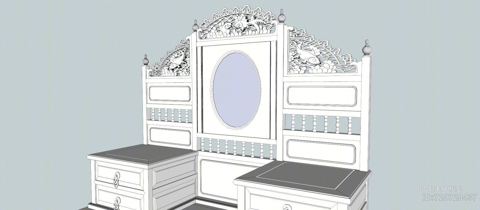 中式家具-简欧-实木家具-梳妆台dressingSU模型下载【ID:720720437】