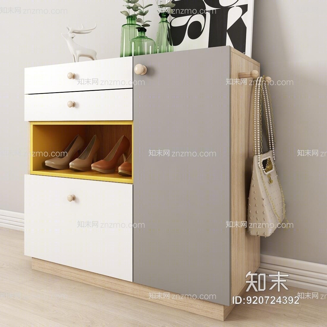 北欧鞋柜边柜鞋子包包饰品摆件模型3D模型下载【ID:920724392】