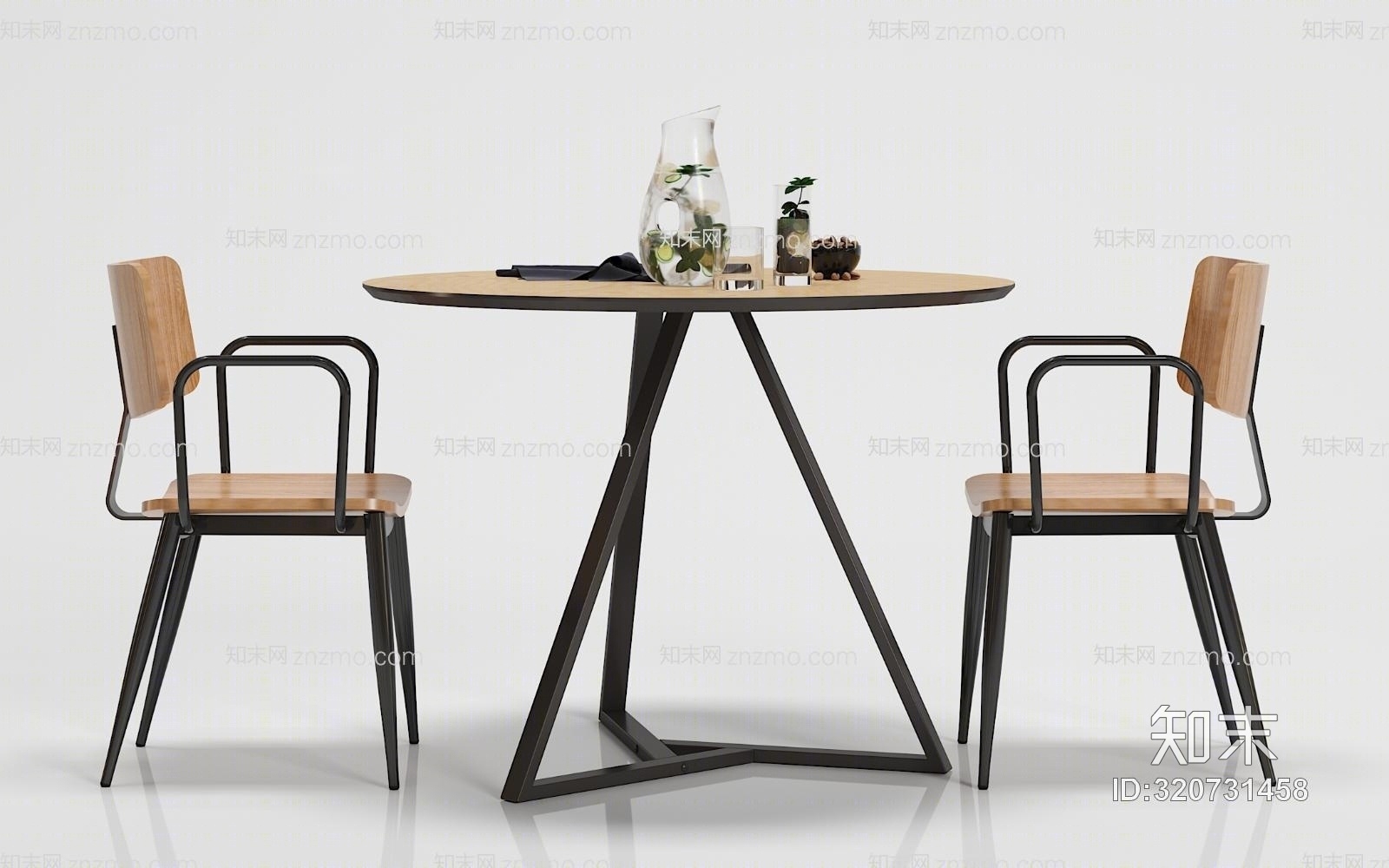 工业风休闲餐桌椅子食物摆件组合3D模型下载【ID:320731458】