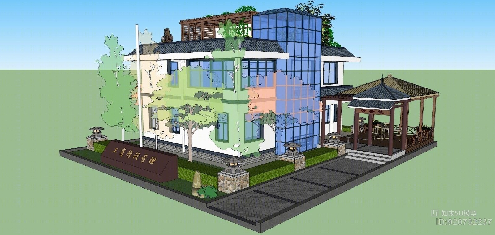 工商局餐厅建筑外观su模型下载