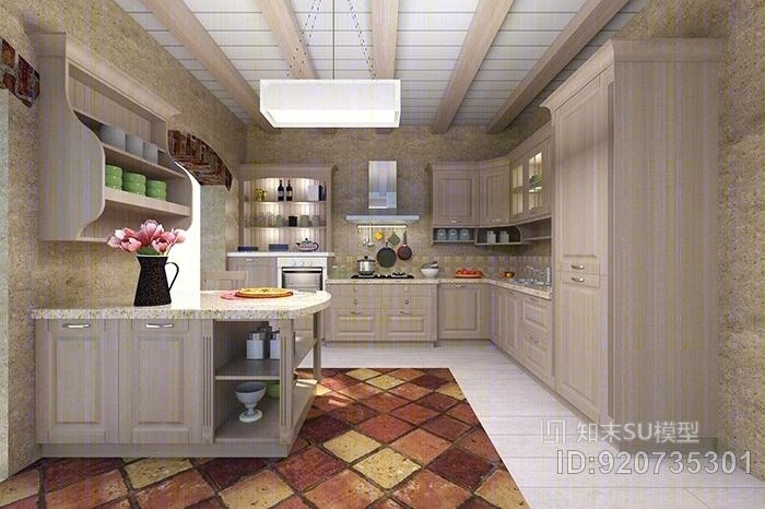 欧式进口橱柜样品带灯带材质SU模型下载【ID:920735301】