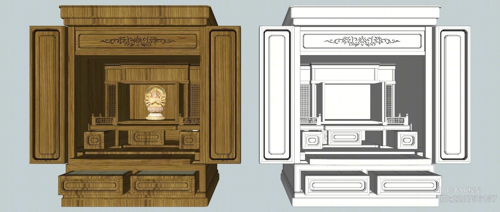 中式-日式-唐风-神徒坛-佛像台-小供台-佛像柜SU模型下载【ID:220756187】