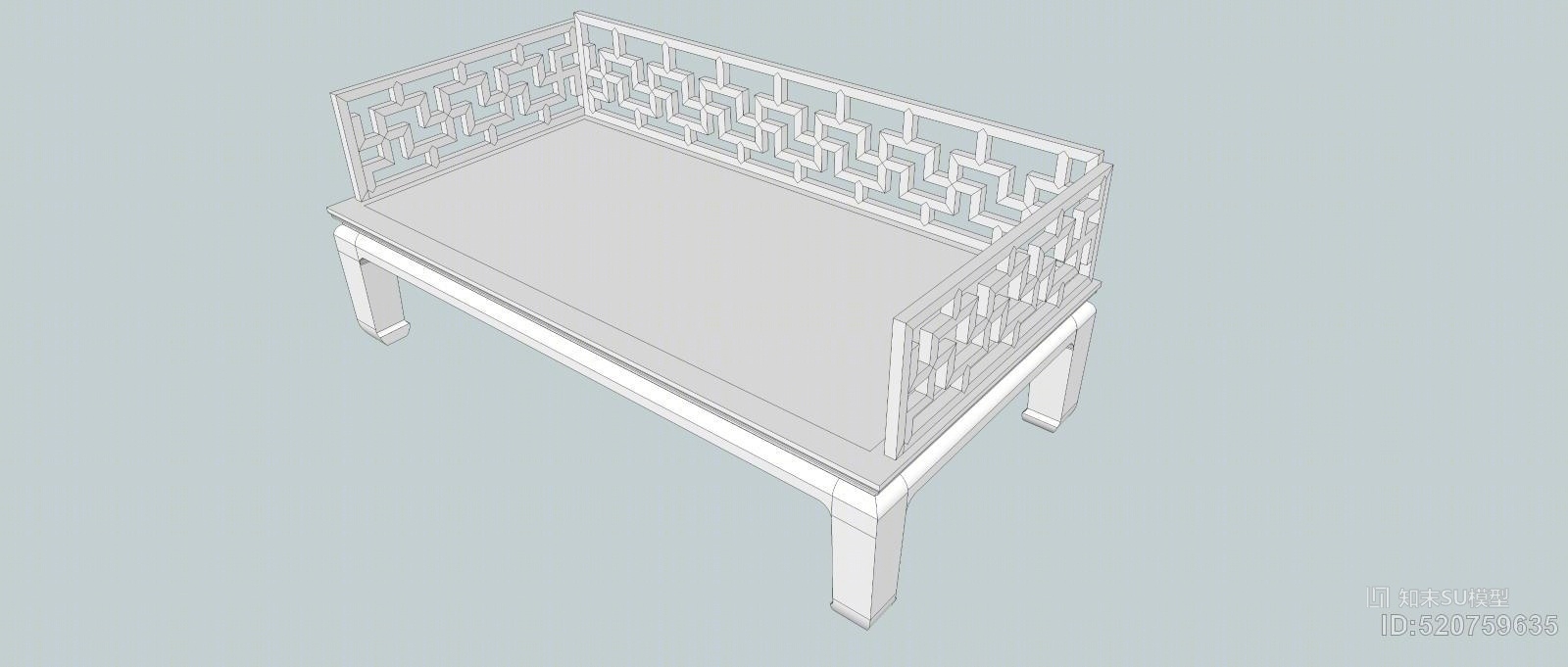 中式家具-古典家具-花格罗汉床SU模型下载【ID:520759635】
