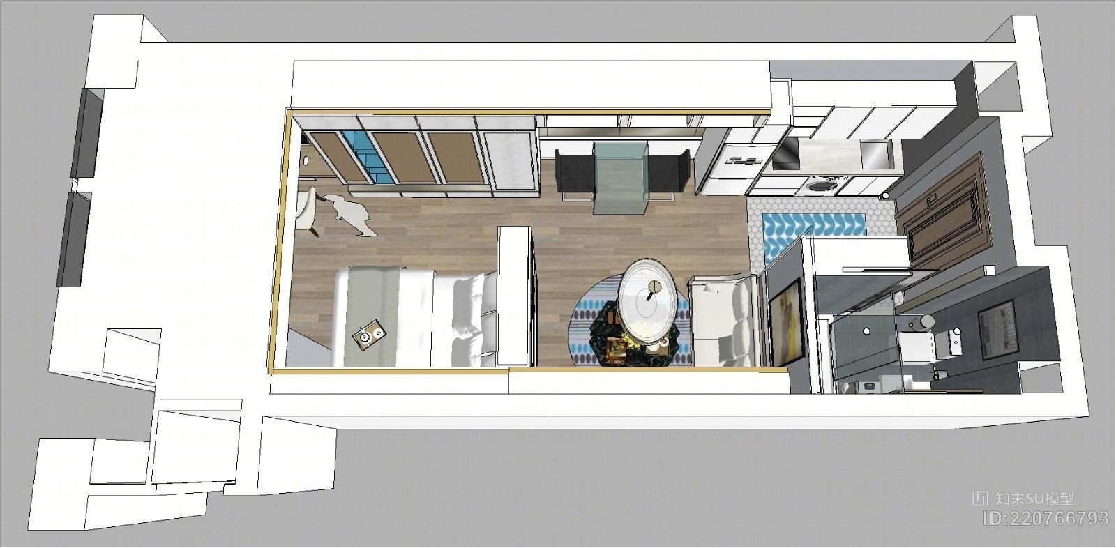 现代风格40平小公寓SU模型下载【ID:220766793】