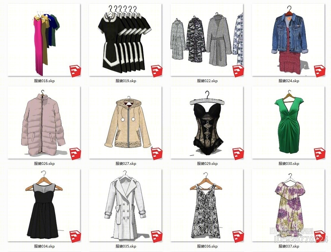 女士服装-服装店衣柜陈设SU模型下载【ID:920770724】