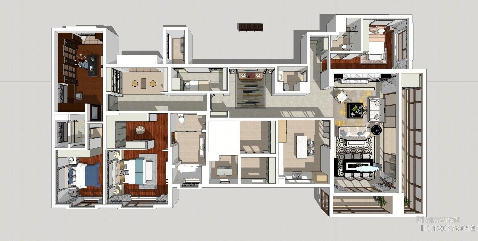 新古典风格+多各空间+家具+沙发+床+玄关柜+餐桌+进口家具SU模型下载【ID:120778018】
