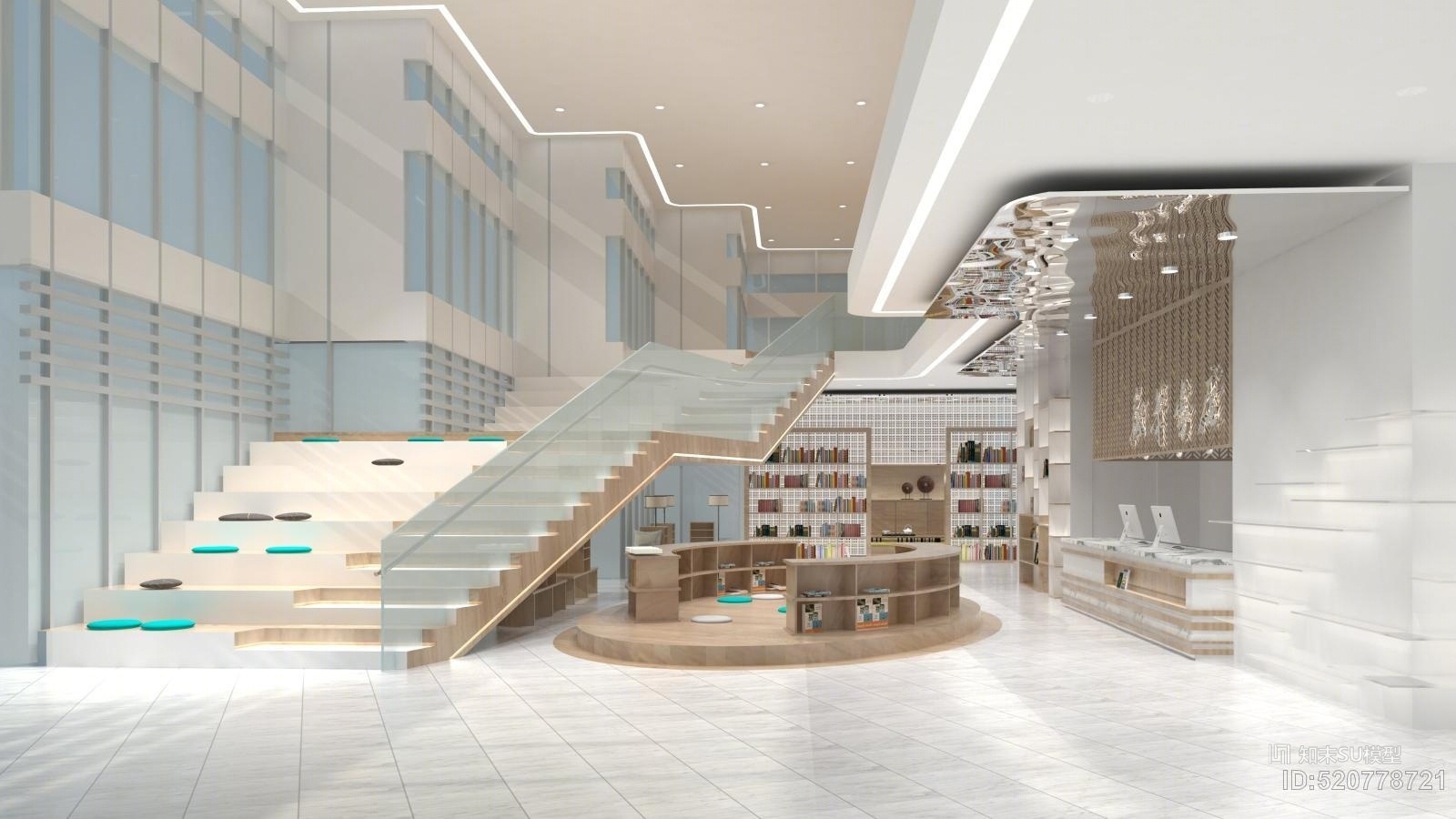 现代新华书店大堂SU模型下载【ID:520778721】