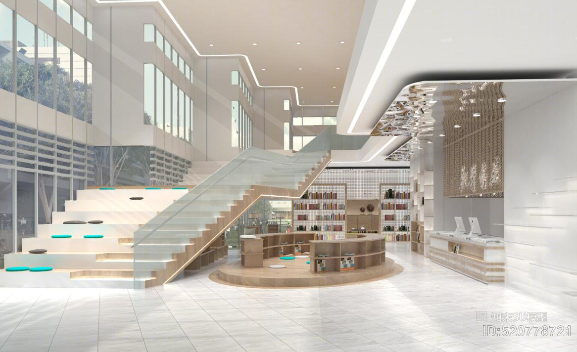 现代新华书店大堂SU模型下载【ID:520778721】