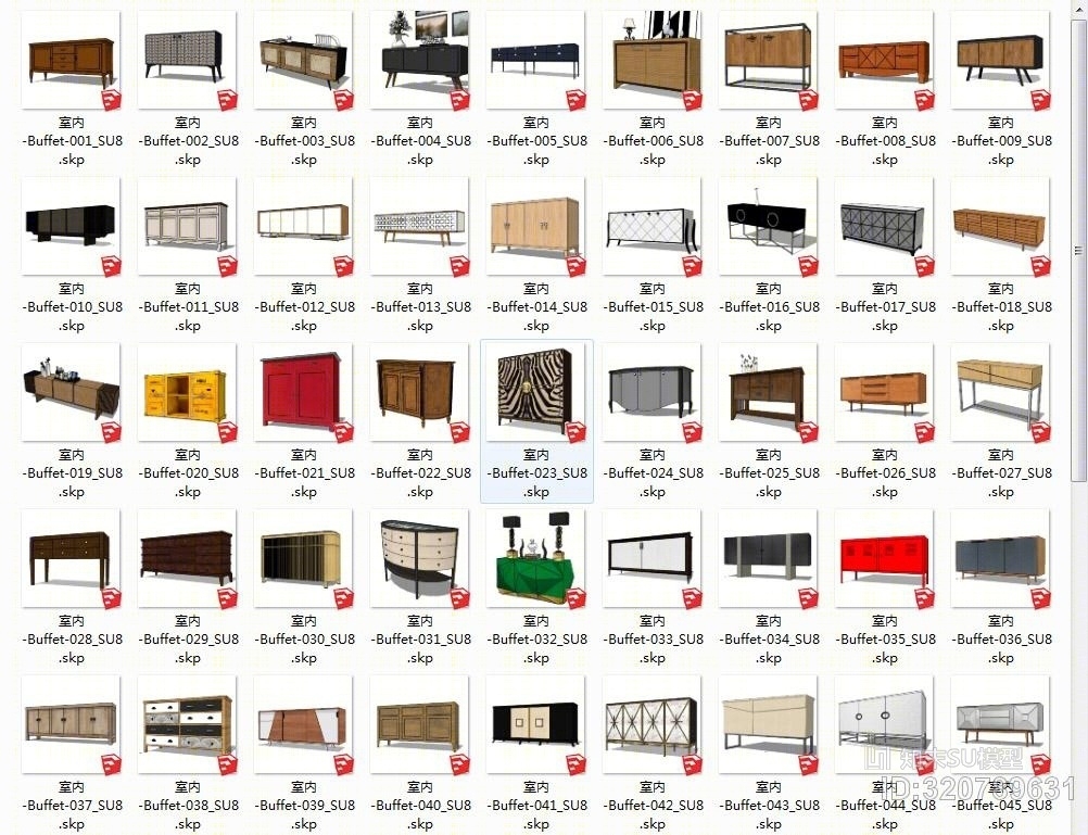 北欧现代边柜矮柜电视柜床头柜衣柜半高柜SU模型下载【ID:320789631】