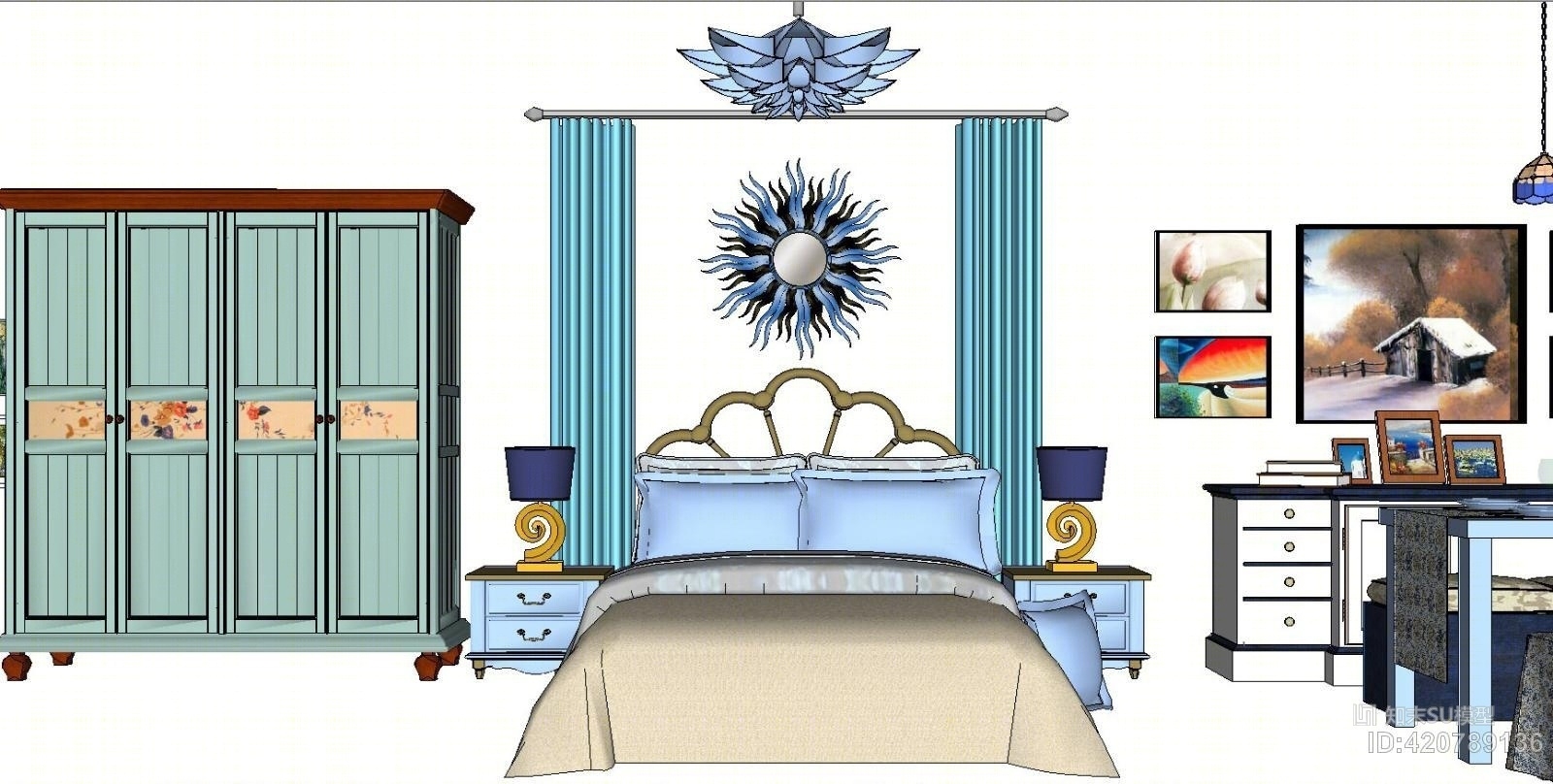 地中海风格全套家具SU模型下载【ID:420789136】