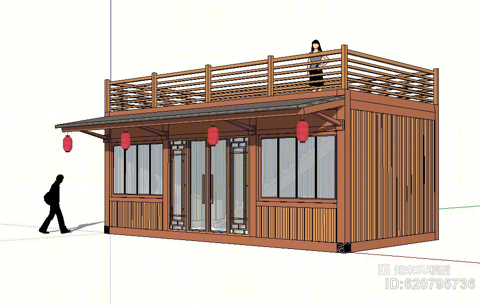 集装箱改造单体模型中式集装箱商业街SU模型下载【ID:620795736】