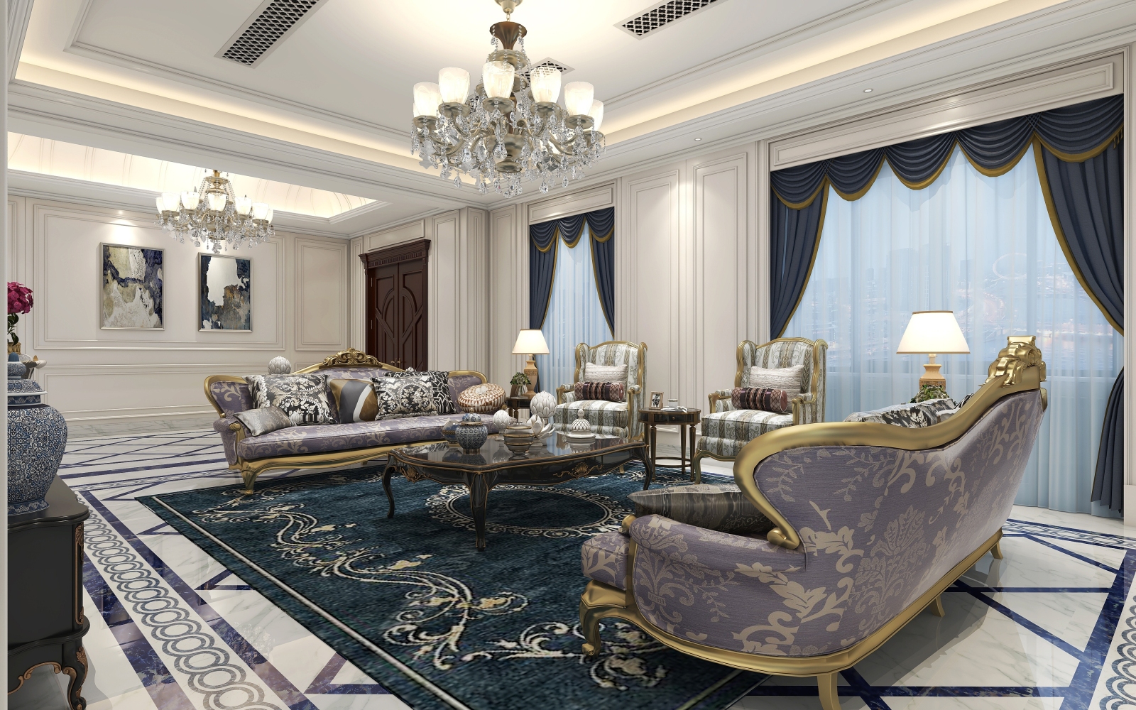 法式客厅门头吊灯3D模型下载【ID:721002856】