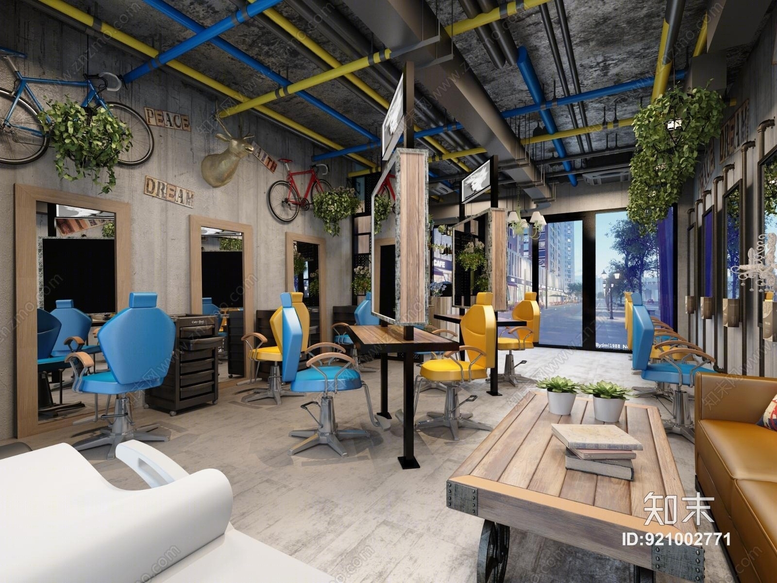 工业风美发店3D模型下载【ID:921002771】