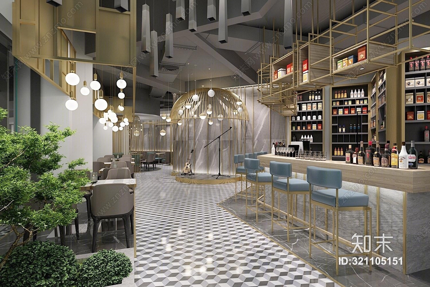 后现代轻奢餐馆3D模型下载【ID:321105151】