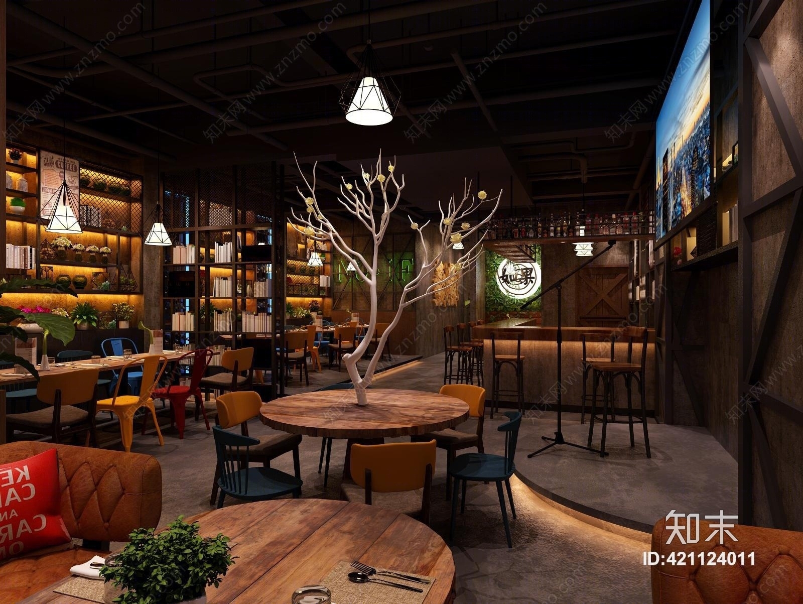 工业音乐餐厅3D模型下载【ID:421124011】