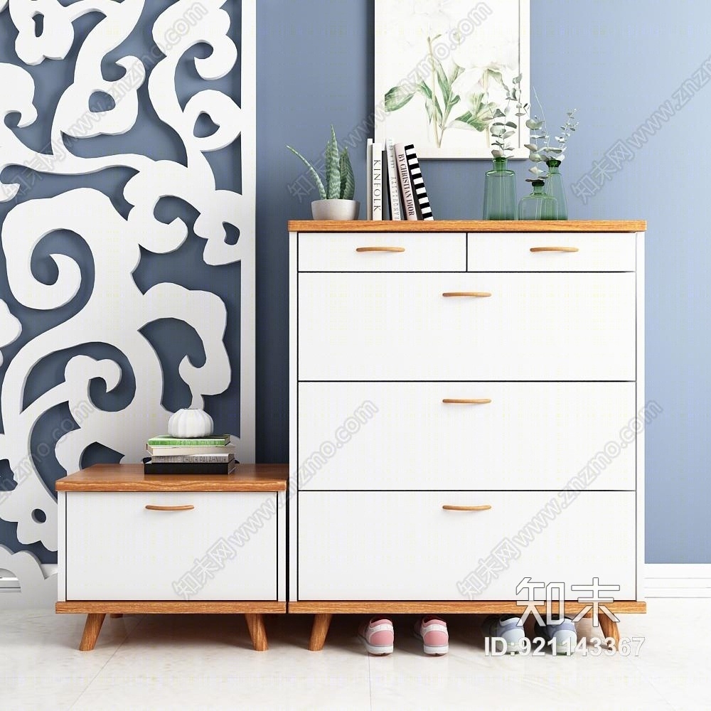 现代鞋柜斗柜边柜鞋子饰品模型3D模型下载【ID:921143367】
