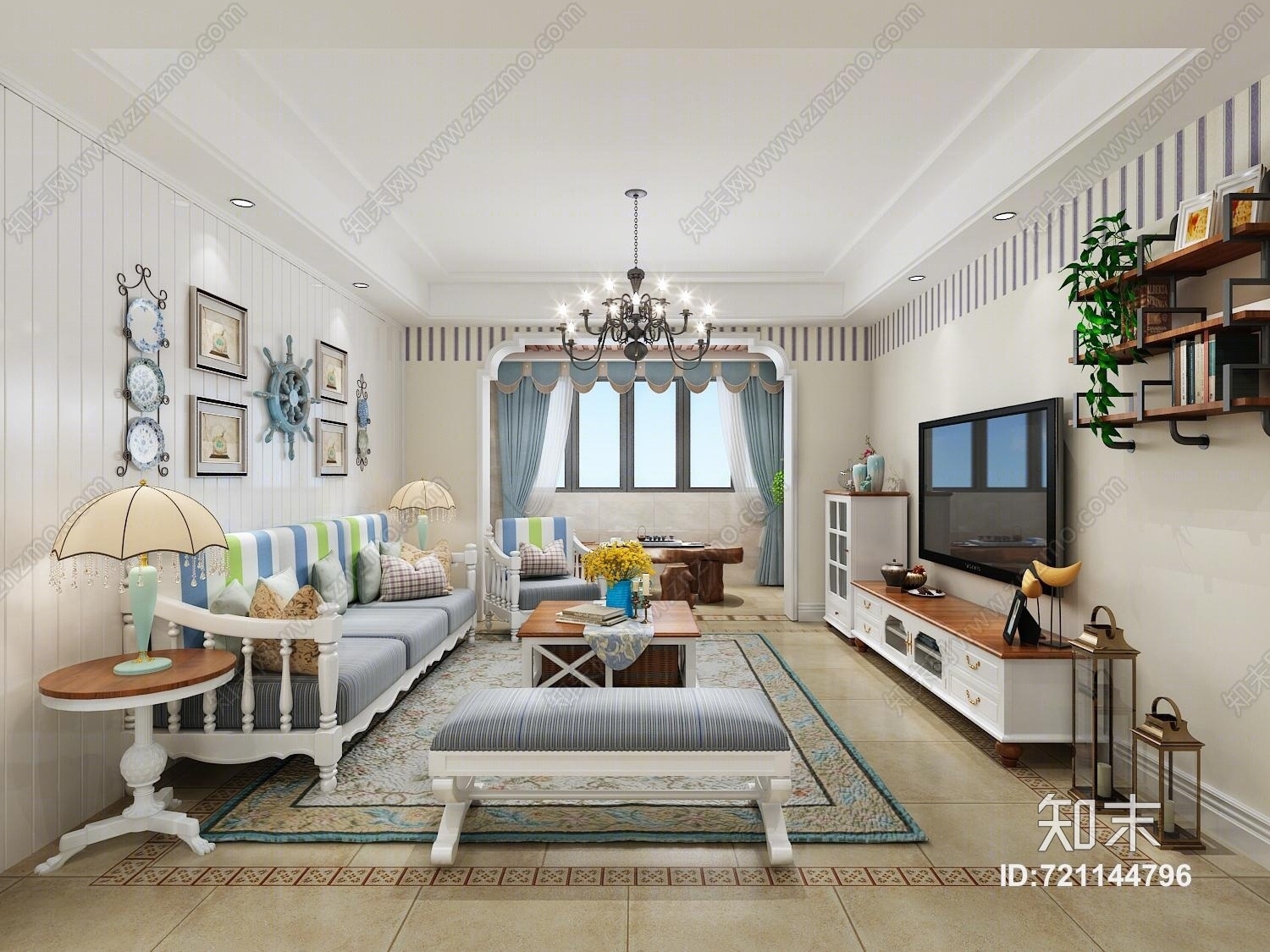 美式田园客餐厅3D模型下载【ID:721144796】