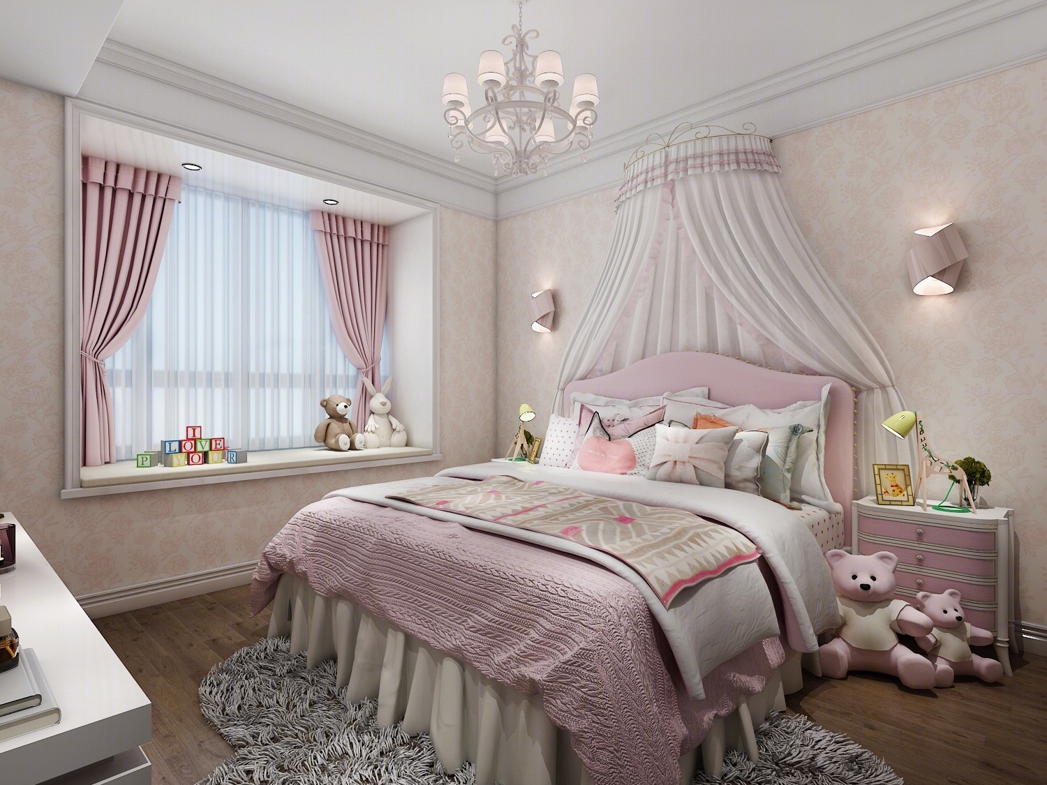 粉色系现代公主房3D模型下载【ID:421145606】