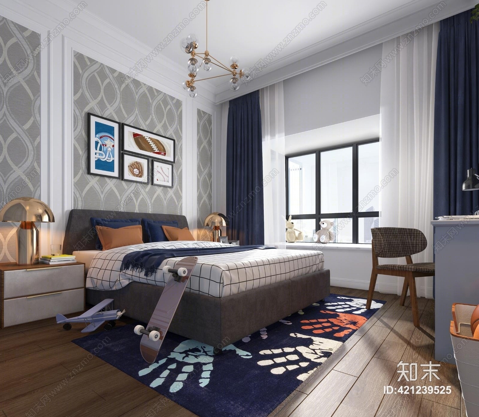 欧式简约儿童房间3D模型下载【ID:421239525】