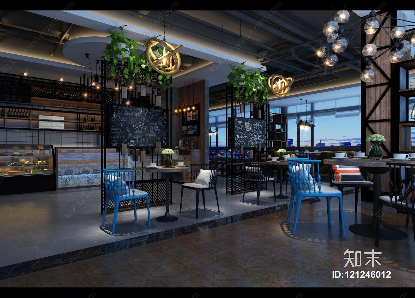 工业风咖啡店网格铁艺隔断3D模型下载【ID:121246012】