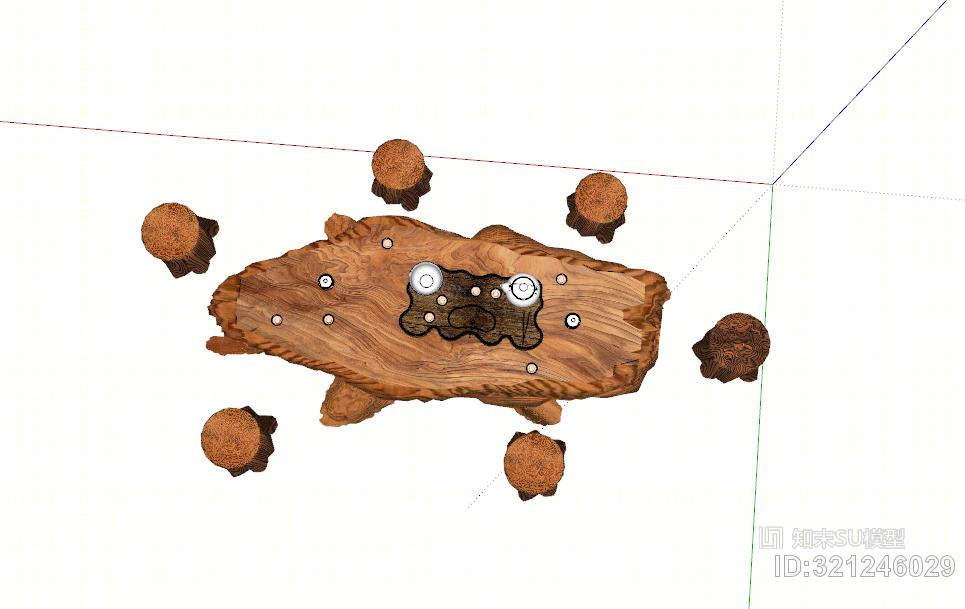 中式-茶艺-根雕茶座+茶具SU模型下载【ID:321246029】