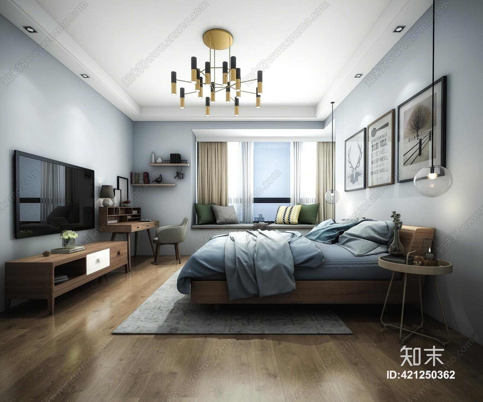 北欧主卧3D模型下载【ID:421250362】