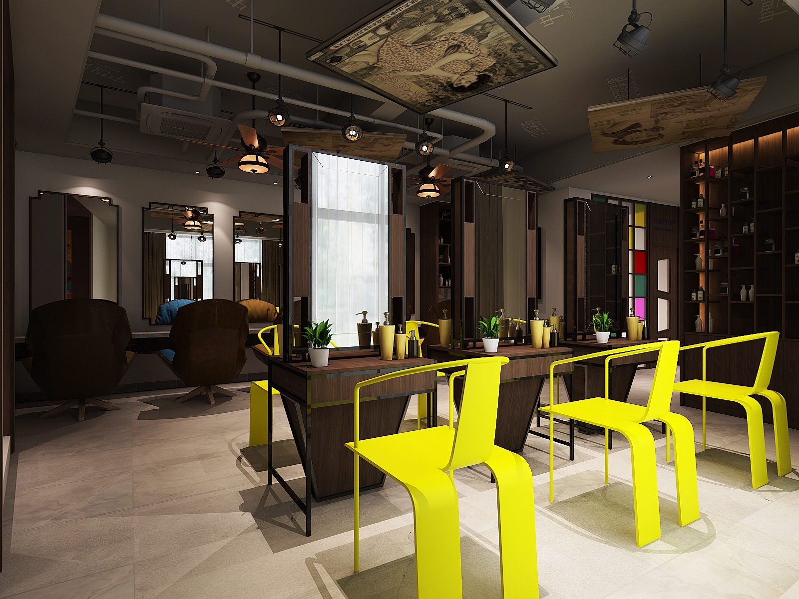 新中式复古美容美发店3D模型下载【ID:921400703】