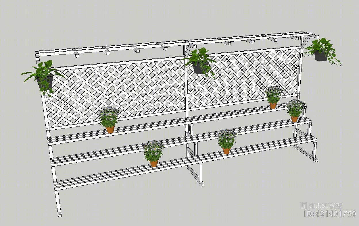防腐木户外花架SU模型下载【ID:421401759】