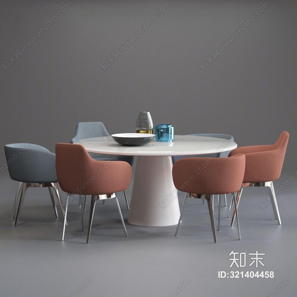 现代北欧简约圆形餐桌椅3D模型下载【ID:321404458】