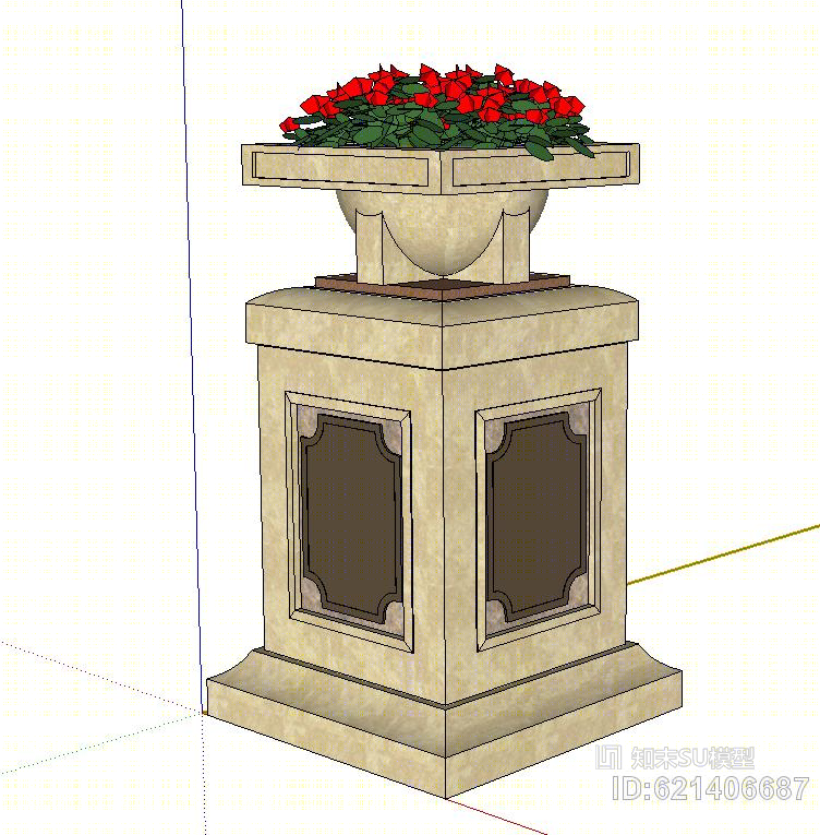 欧式+花钵+柱墩SU模型下载【ID:621406687】