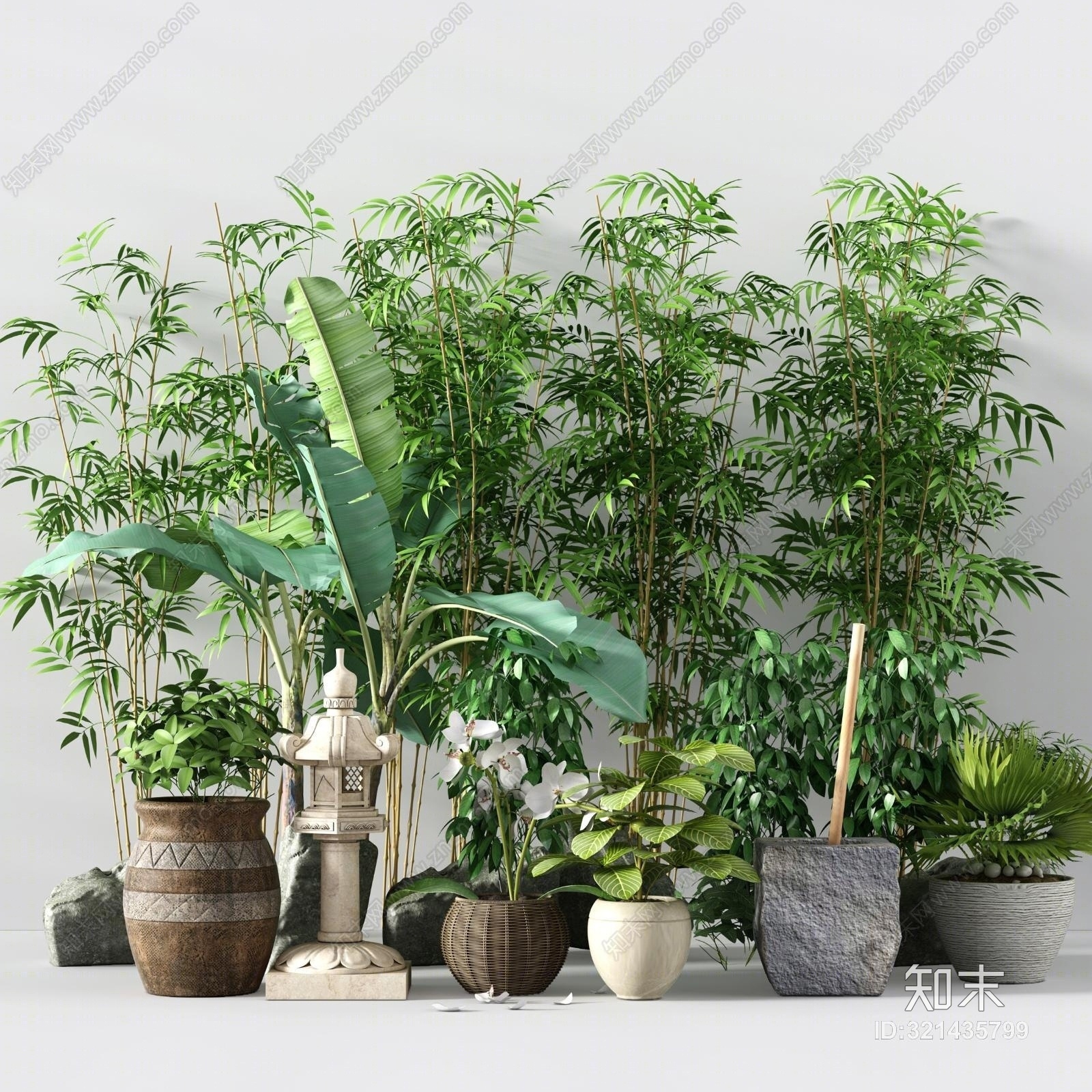 新中式盆栽3D模型下载【ID:321435799】