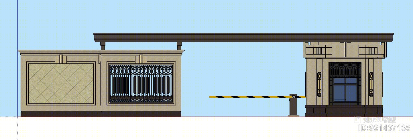 欧式风格+大门+门卫+logo墙SU模型下载【ID:921437135】