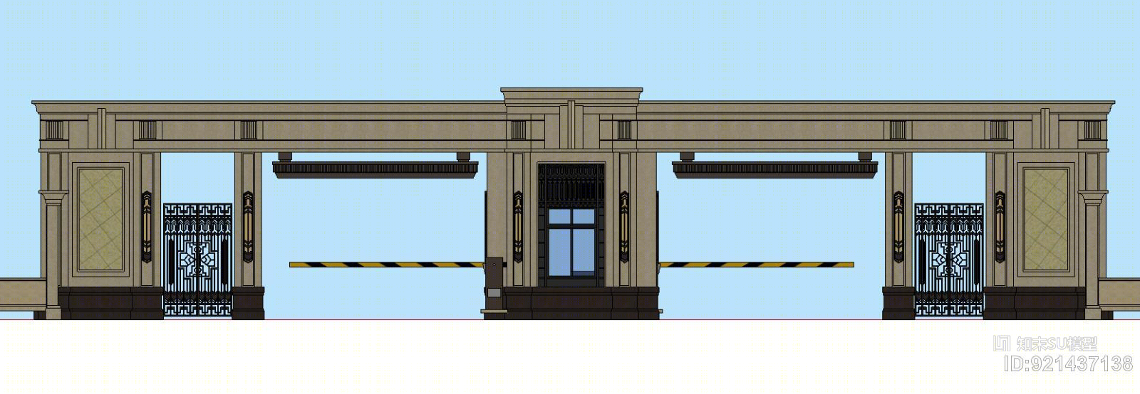 欧式风格+大门+门卫+logo墙SU模型下载【ID:921437138】
