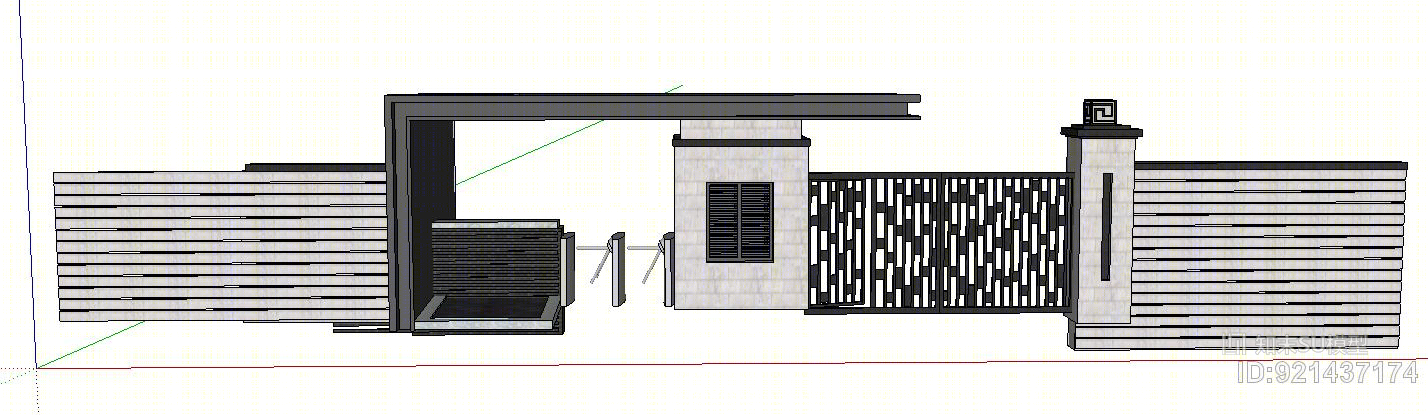 中式+入口大门+门卫+消防门SU模型下载【ID:921437174】